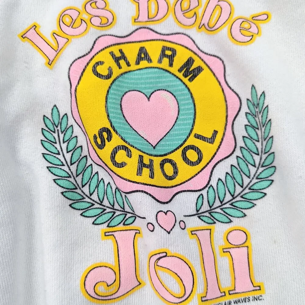 Vintage Les Bebe Sweatshirt Girls Size 8 80s White Pastel Graphic Long Sleeve